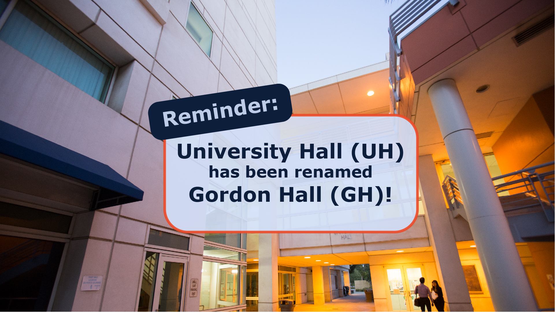 Reminder that University Hall had been renamed Gordon Hall
