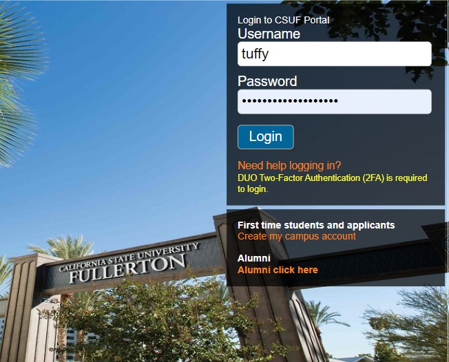 Student portal sign in screen