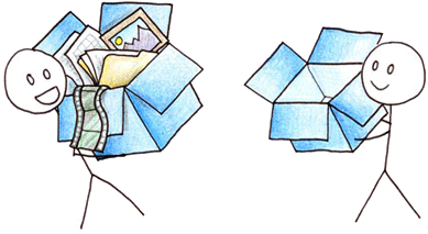 two stick figures carrying boxes - Dropbox logo