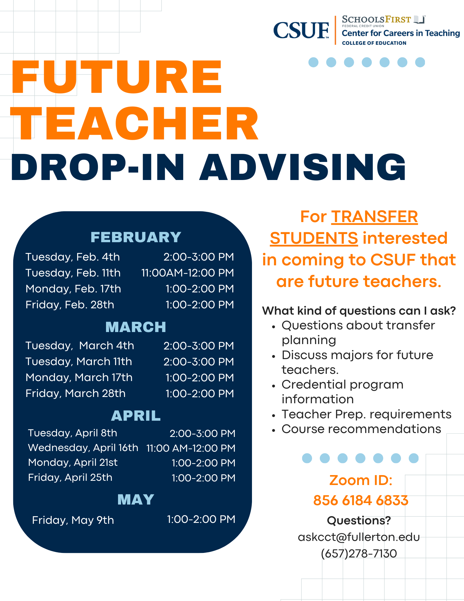 flier with advising dates and links