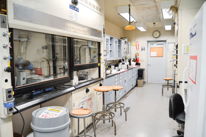 clean large lab space fume hoods