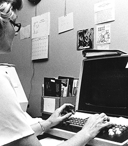 Woman looking at a computer screen