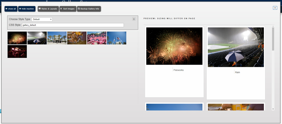 styles and layouts default gallery option