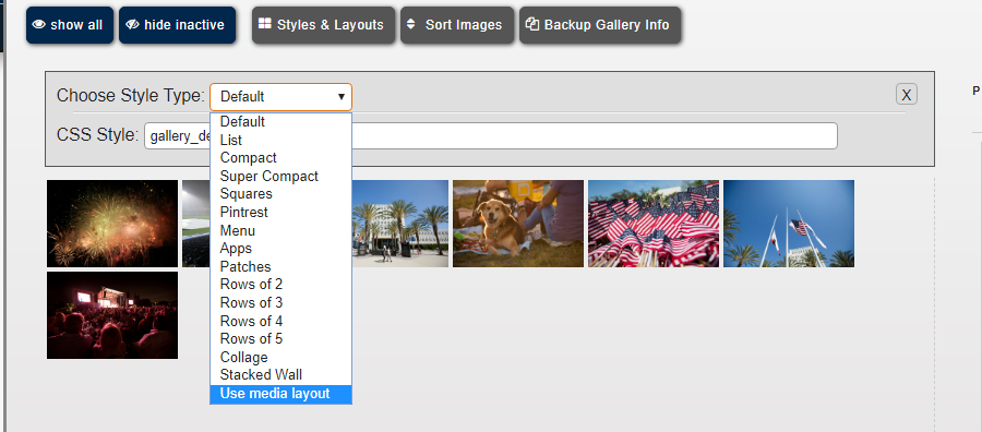 available styles with media layouts selected