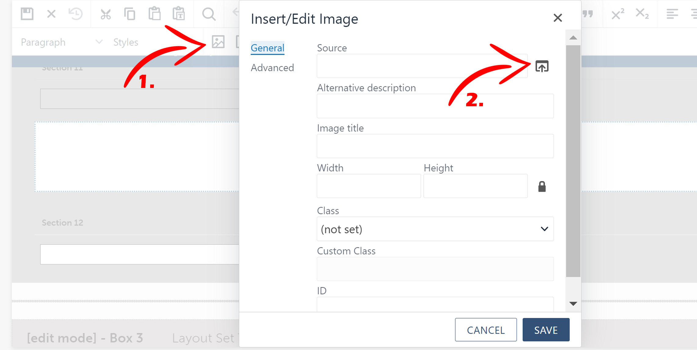 Diagram showing how to upload an image in edit mode