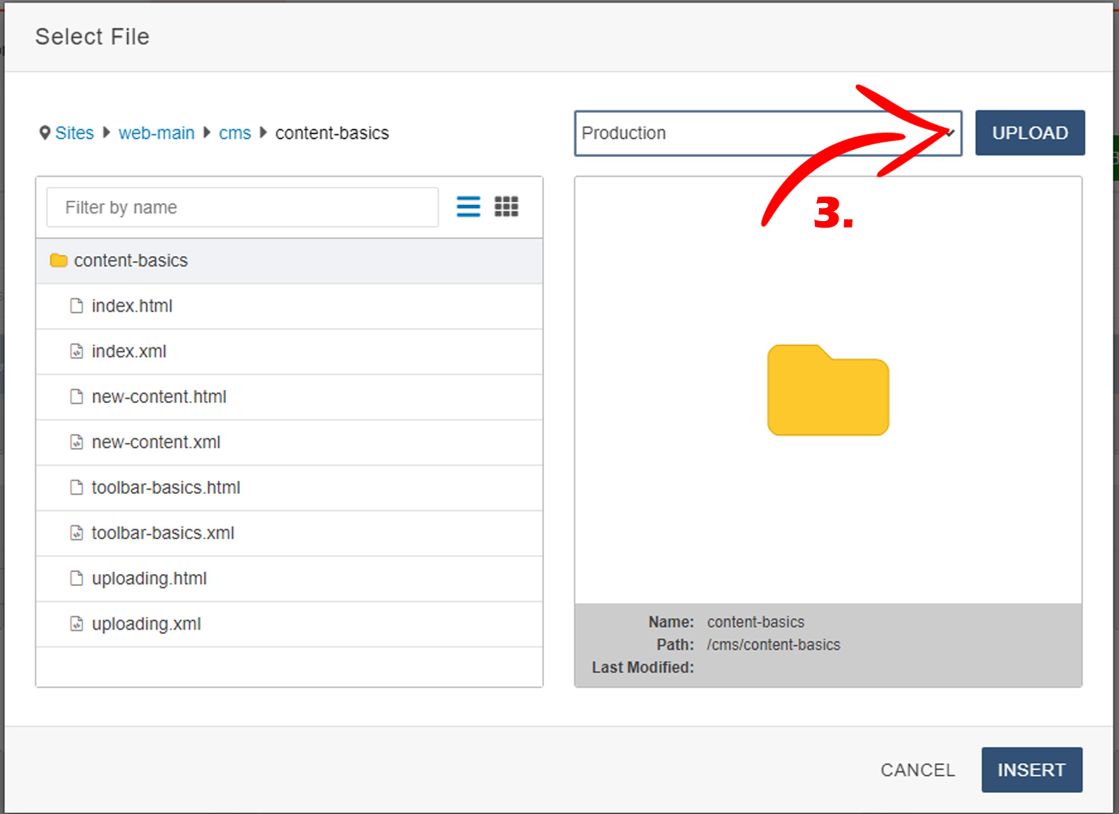 diagram showing the upload button